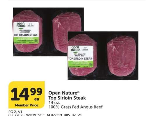 Open Nature® Top Sirloin Steak - 14 oz. 100% Grass Fed Angus Beef