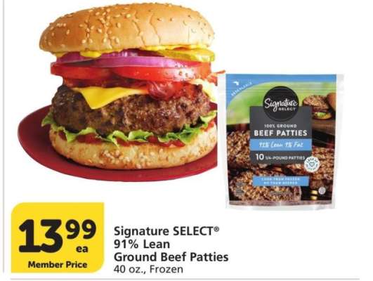 Signature SELECT® 91% Lean Ground Beef Patties - 40 oz., Frozen
