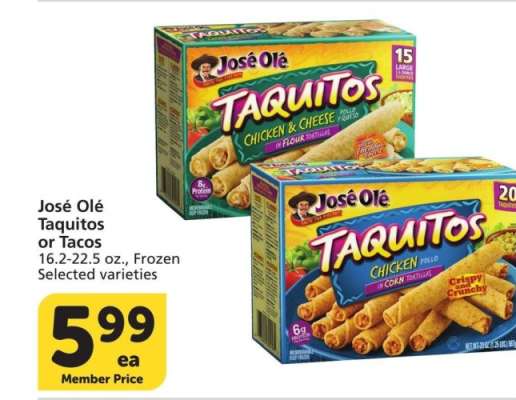 José Olé Taquitos or Tacos - 16.2-22.5 oz., Frozen Selected varieties
