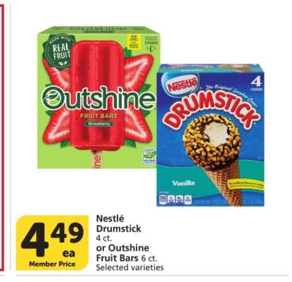 Nestlé Drumstick 4 ct. or Outshine Fruit Bars 6 ct. - Selected varieties