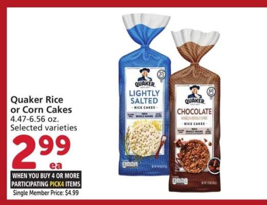 Quaker Rice or Corn Cakes - 4.47-6.56 oz.
Selected varieties
Single Member Price: $4.99