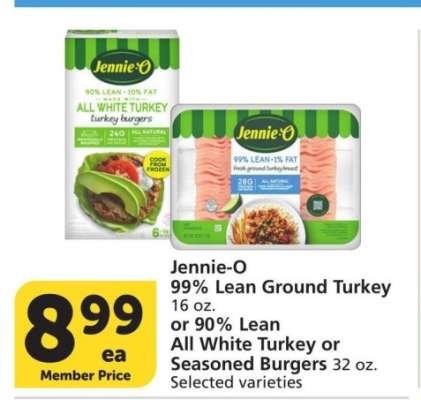 Jennie-O 99% Lean Ground Turkey 16 oz. or 90% Lean All White Turkey or Seasoned Burgers 32 oz. - Selected varieties