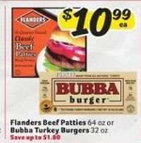 Flanders Beef Patties or Bubba Turkey Burgers