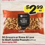 SE Grocers or Know & Love In Shell Jumbo Peanuts