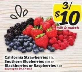 California Strawberries, Southern Blueberries, Blackberries or Raspberries