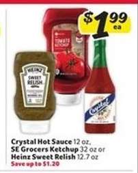 Crystal Hot Sauce, SE Grocers Ketchup, Heinz Sweet Relish