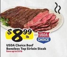 USDA Choice Beef Boneless Top Sirloin Steak