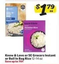 Know & Love or SE Grocers Instant or Boil In Bag Rice