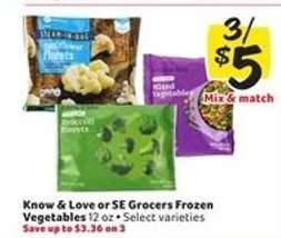 Know & Love or SE Grocers Frozen Vegetables