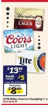12 Pk Miller, Coors or Yuengling