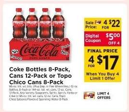 Coke Bottles 8-Pack, Cans 12-Pack or Topo Chico Cans 8-Pack
