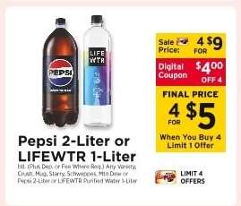 Pepsi 2-Liter or Lifewtr 1-Liter