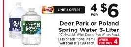 Deer Park or Poland Spring Water 3-Liter