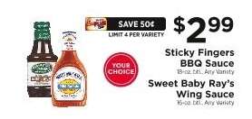 Sticky Fingers BBQ Sauce / Sweet Baby Ray’s Wing Sauce