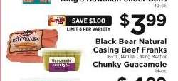 Black Bear Natural Casing Beef Franks or Chunky Guacamole