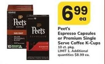 Peet's Espresso Capsules or Premium Single Serve Coffee K-Cups