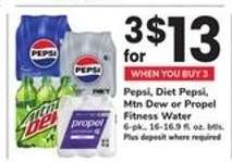 Pepsi, Diet Pepsi, Mtn Dew or Propel Fitness Water