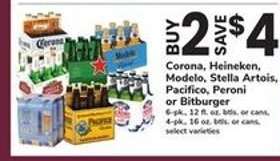 Corona, Heineken, Modelo, Stella Artois, Pacifico, Peroni or Bitburger
