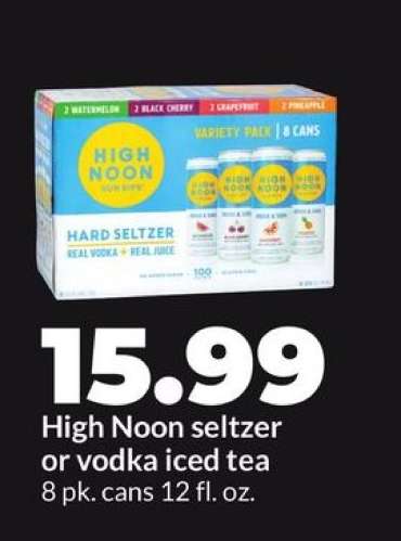 High Noon seltzer or vodka iced tea