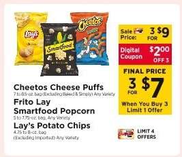 Cheetos Cheese Puffs, Frito Lay Smartfood Popcorn, Lay's Potato Chips