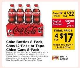 Coke Bottles 8-Pack, Cans 12-Pack or Topo Chico Cans 8-Pack