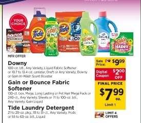 Downy, Gain or Bounce Fabric Softener, Tide Laundry Detergent