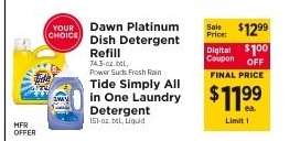 Dawn Platinum Dish Detergent Refill / Tide Simply All in One Laundry Detergent