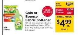 Gain or Bounce Fabric Softener