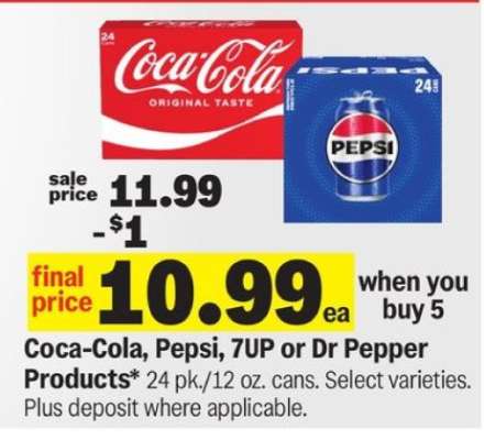 Coca-Cola, Pepsi, 7UP or Dr Pepper Products*