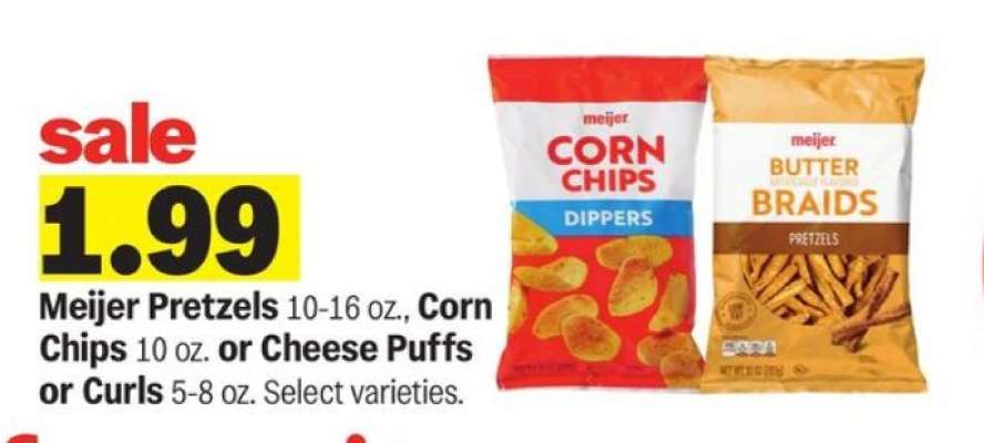 Meijer Pretzels, Corn Chips, Cheese Puffs or Curls