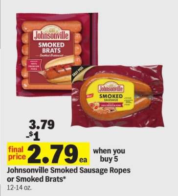 Johnsonville Smoked Sausage Ropes or Smoked Brats*
