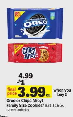 Oreo or Chips Ahoy Family Size Cookies