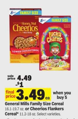 General Mills Family Size Cereal or Cheerios Flankers Cereal