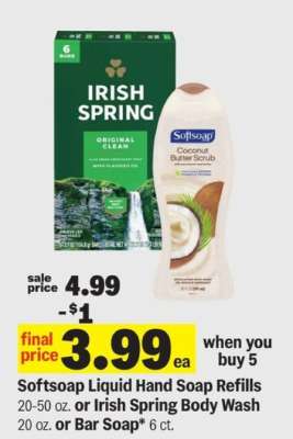 Softsoap Liquid Hand Soap Refills or Irish Spring Body Wash or Bar Soap