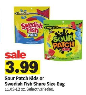 Sour Patch Kids or Swedish Fish Share Size Bag