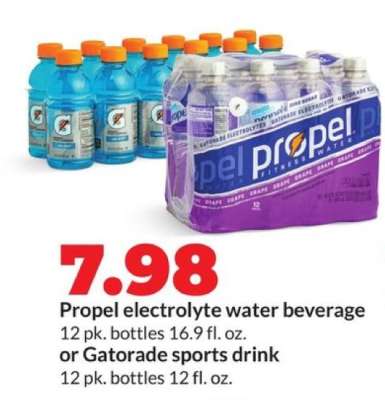 Propel electrolyte water beverage or Gatorade sports drink