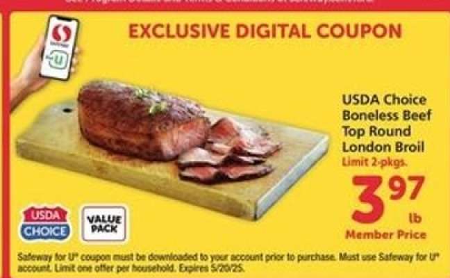 USDA Choice Boneless Beef Top Round London Broil