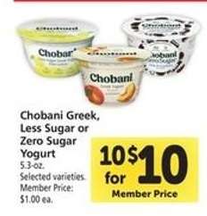 Chobani Greek, Less Sugar or Zero Sugar Yogurt
