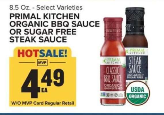 Primal Kitchen Organic BBQ Sauce or Sugar Free Steak Sauce