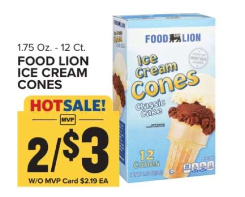 FOOD LION ICE CREAM CONES