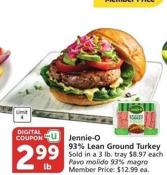 Jennie-O 93% Lean Ground Turkey - Sold in a 3 lb. tray $8.97 each Member Price: $12.99 ea.