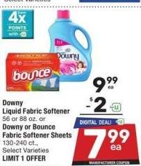 Downy Liquid Fabric Softener 56 or 88 oz. or Downy or Bounce Fabric Softener Sheets 130-240 ct. - Select Varieties