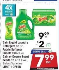 Gain Liquid Laundry Detergent 88 oz., Fabric Softener Sheets 240 ct. or Gain or Downy Scent beads 12.2-13.2 oz. - Select Varieties