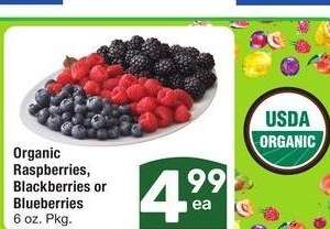 Organic Raspberries, Blackberries or Blueberries - 6 oz. Pkg.