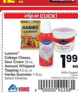 Lucerne® Cottage Cheese, Sour Cream 16 oz., Aerosol Whipped Topping 6.5 oz. or Haribo Gummies 7-8 oz. - Select Varieties