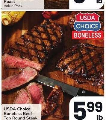 USDA Choice Boneless Beef Top Round Steak - Thin Cut, Value Pack