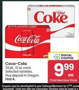 Coca-Cola - 24 pk., 12 oz. cans. Selected varieties.