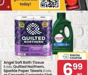 Angel Soft Bath Tissue 8 rolls, Quilted Northern, Sparkle Paper Towels 6 rolls or Cascade Complete Dish Detergent 75 oz. - Selected varieties.