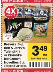 Breyers 1.5 qt., Ben & Jerry's, Talenti Pint or Klondike Ice Cream Novelties 6 ct. - Selected varieties.
