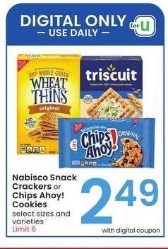 Nabisco snack crackers or Chips Ahoy! cookies - select sizes and varieties